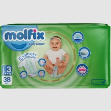 تصویر  پوشک بچه مولفیکس سایز 3 بسته 38 عددی