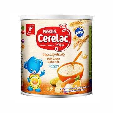 تصویر  مکمل غذای کودک سرلاک چند غله چند میوه به همراه شیر نستله - از پایان 12 ماهگی