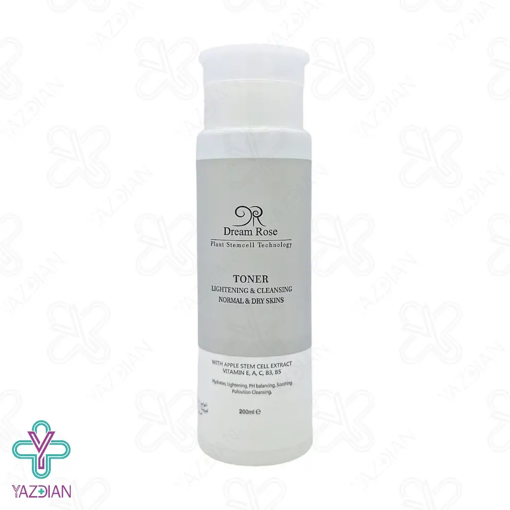تونر پاک کننده و روشن کننده پوست خشک دریم رز - 200 میلی لیتر