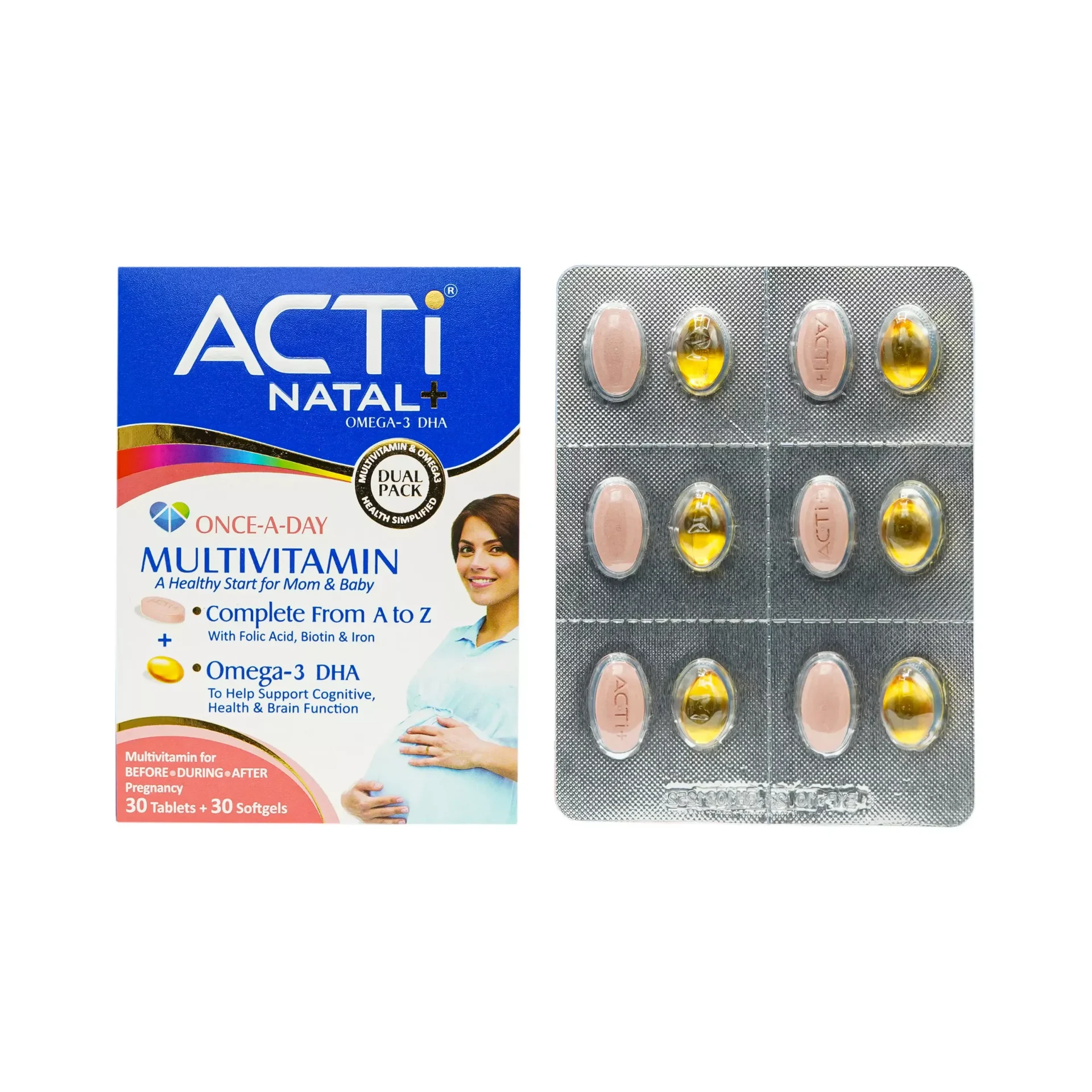 تصویر  قرص و سافت ژل مولتی ویتامین اکتی ناتال پلاس امگا3 ابیان دارو - 60 عددی