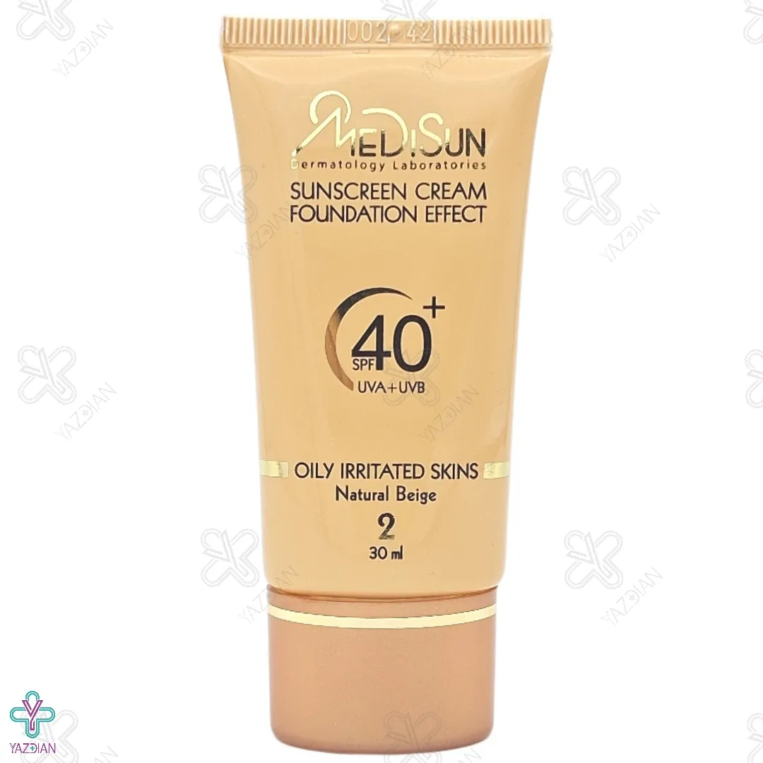 کرم ضد آفتاب SPF 40 مدیسان با پوشش کرم پودر مناسب پوست چرب و حساس - بژ طبیعی 