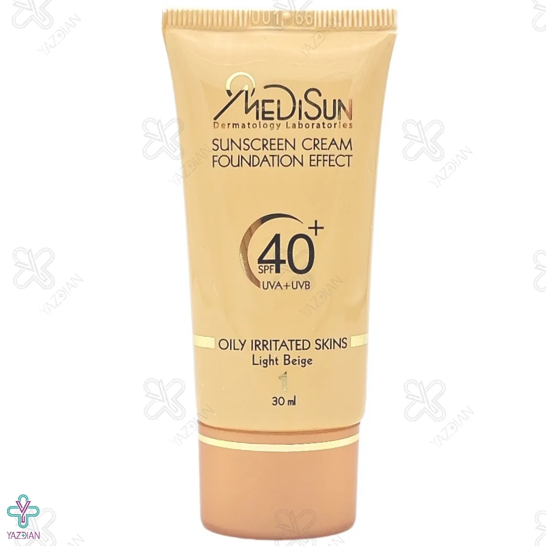 کرم ضد آفتاب SPF 40 مدیسان پوشش کرم پودری پوست چرب و حساس - بژ روشن