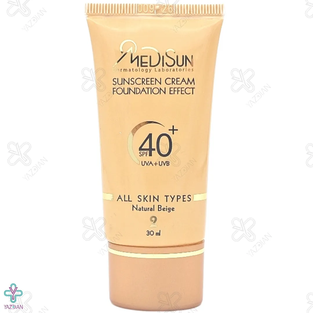 کرم ضد آفتاب SPF 40 مدیسان با پوشش کرم پودر مناسب انواع پوست - بژ طبیعی
