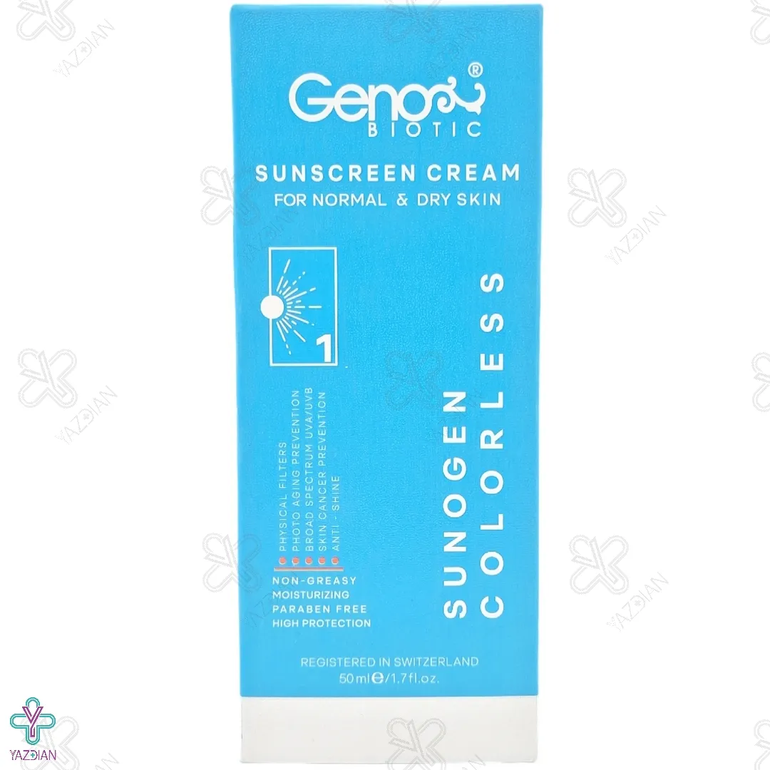 کرم ضد آفتاب پوست خشک و معمولی SPF50 ژنوبایوتیک - بی‌رنگ