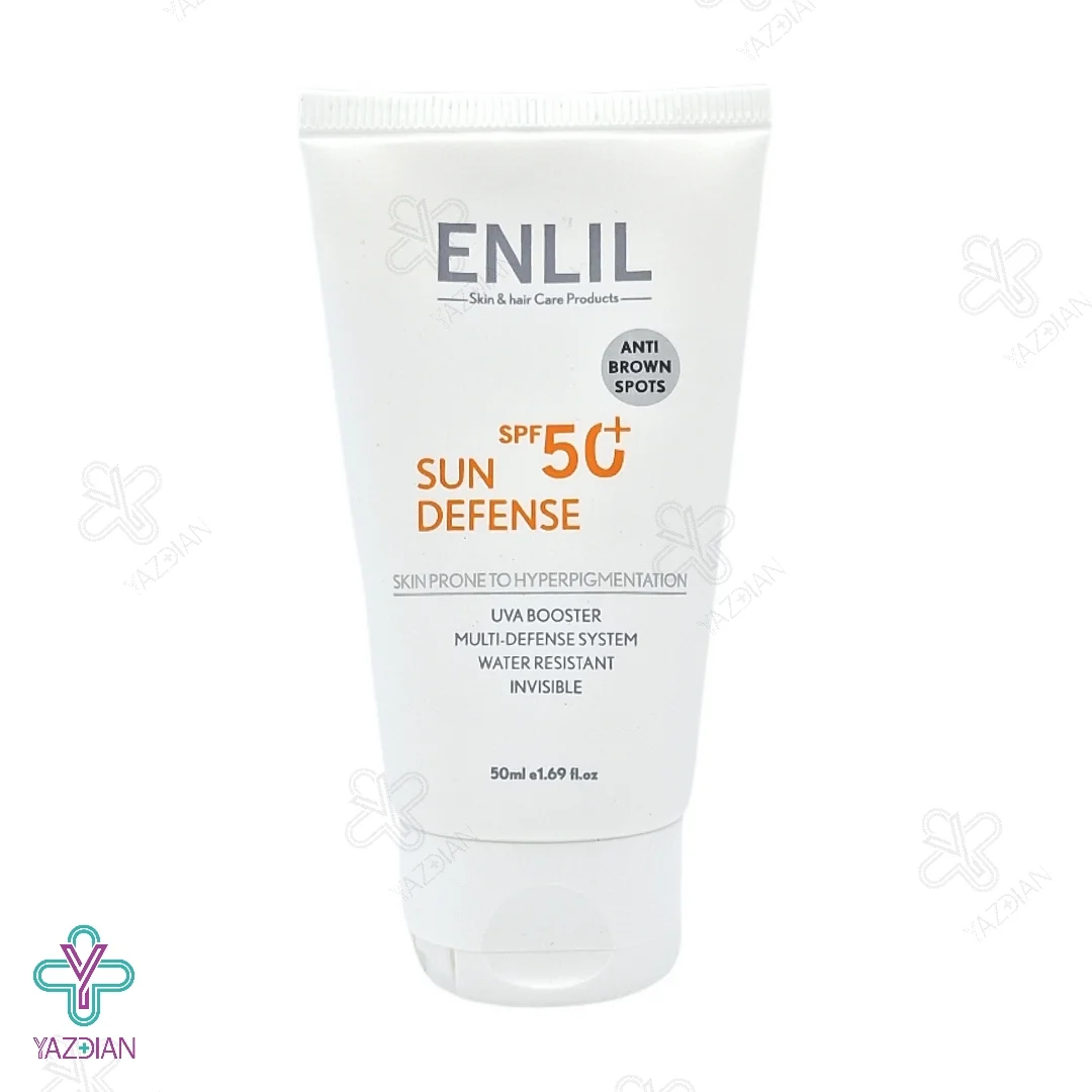 کرم ضد آفتاب SPF50 سان دیفنس انلیل مناسب پوست مستعد لک - بی رنگ