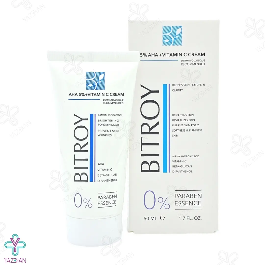 کرم روشن کننده آلفا هیدروکسی اسید 5 درصد ویتامین ث بیتروی - 50 میلی لیتر	