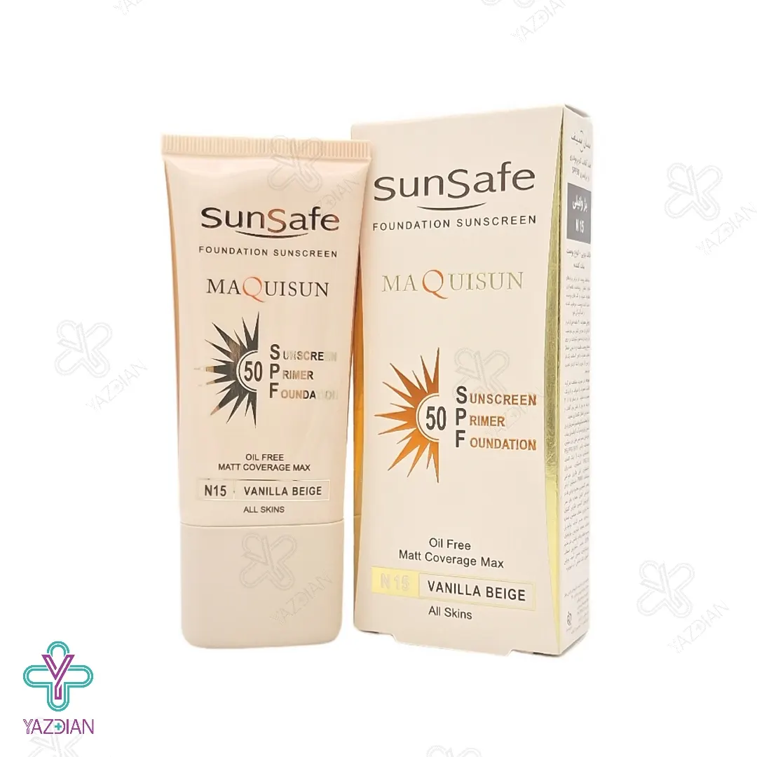 کرم ضد آفتاب SPF50 پودری و پرایمری سان سیف - بژ وانیلی