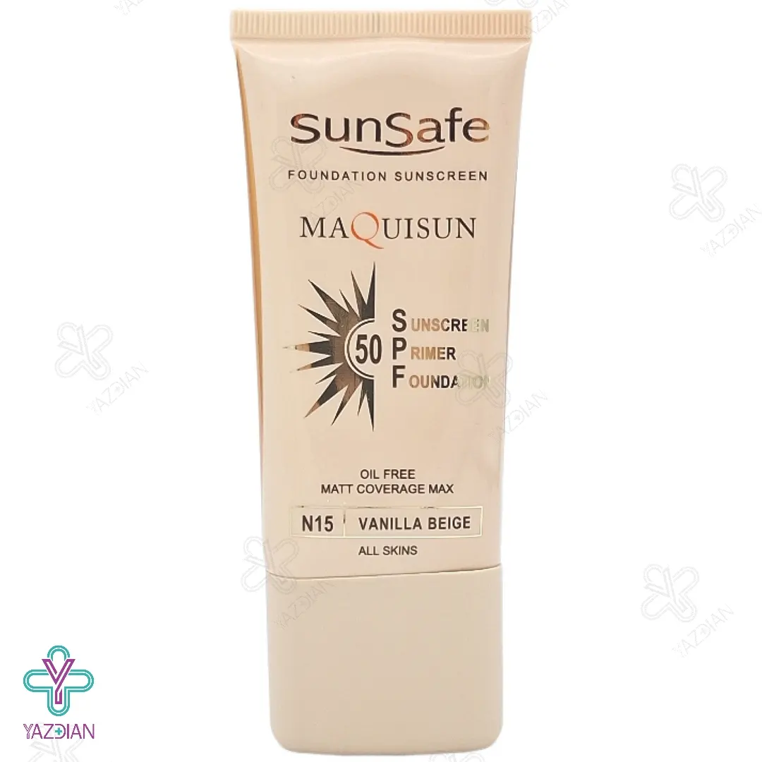 کرم ضد آفتاب SPF50 پودری و پرایمری سان سیف - بژ وانیلی