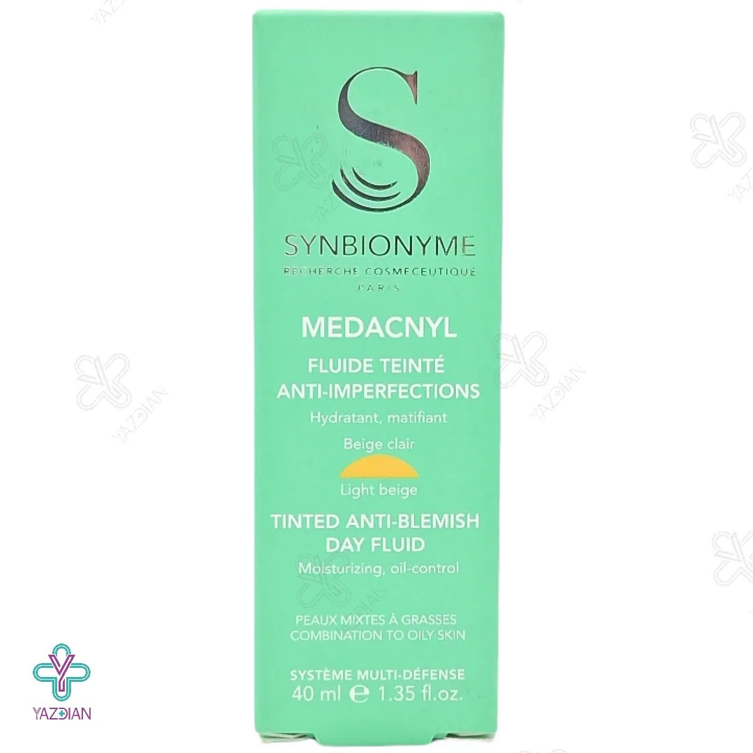 فلوئید آنتی آکنه رنگی (بژ روشن) مداکنیل سین بیونیم مناسب پوست چرب و آکنه ای - 40 میلی لیتر 
