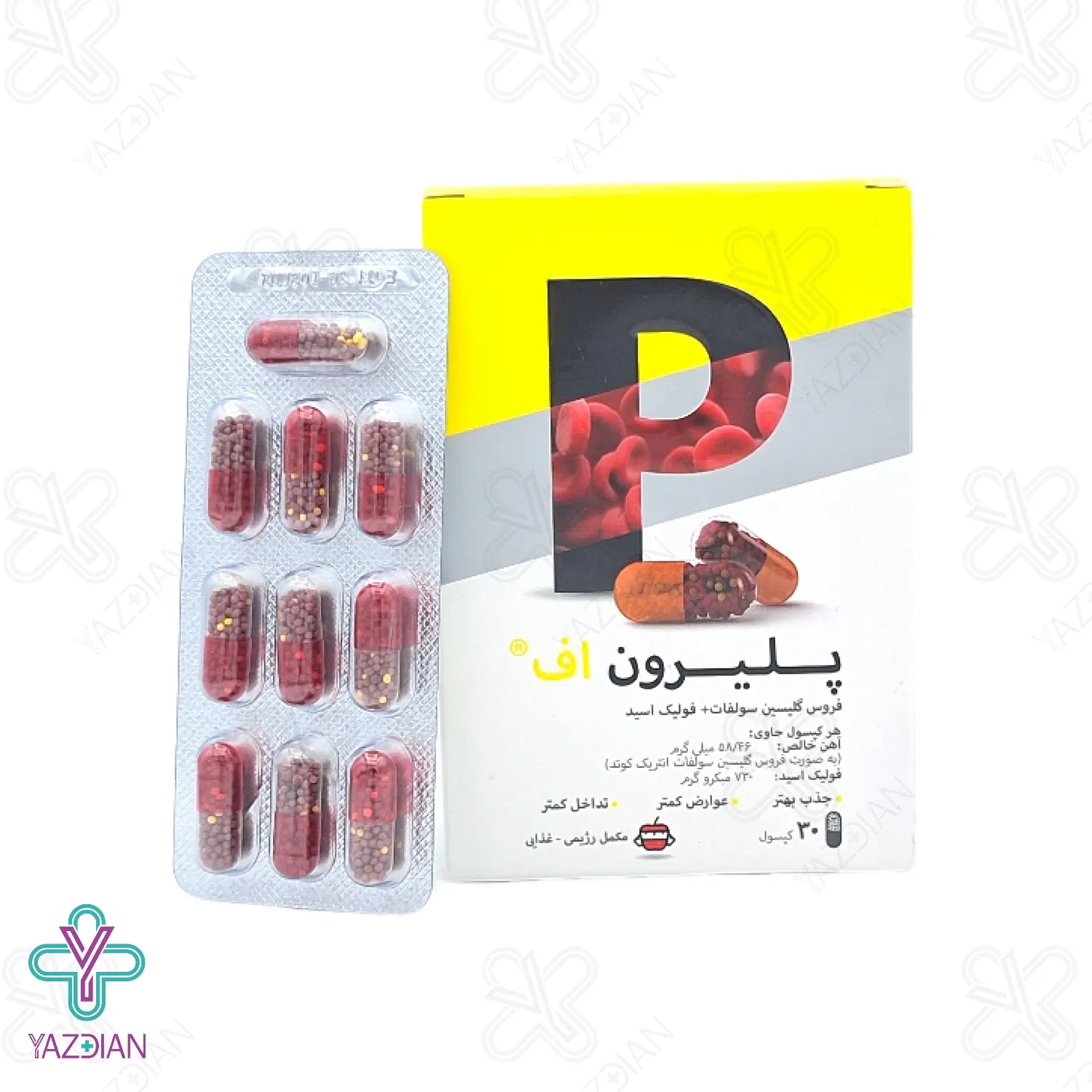 کپسول آهن و فولیک اسید پلیرون اف تسنیم - 30 عددی	