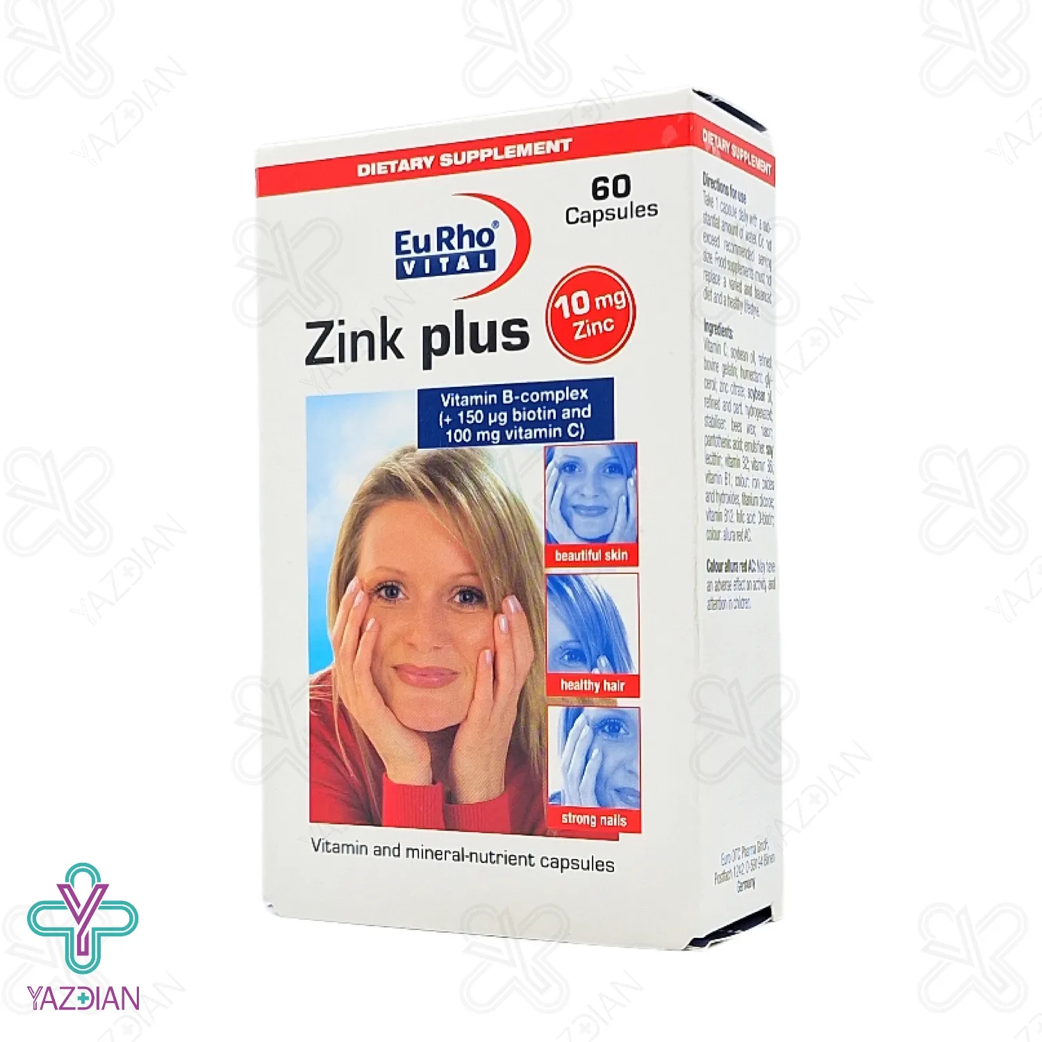 کپسول تقویت پوست.مو و ناخن زینک پلاس 10 یوروویتال - 60 عددی	