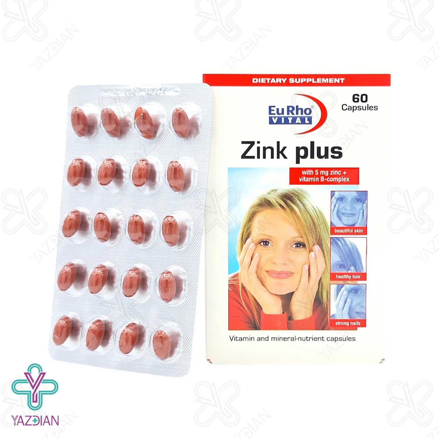 کپسول پوست.مو و ناخن زینک پلاس 5 یوروویتال - 60 عددی	