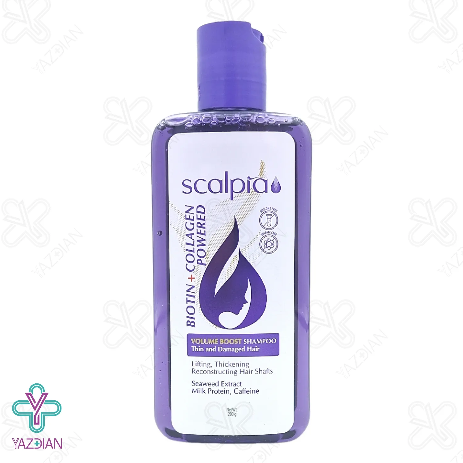 شامپو حجم دهنده مو آسیب دیده حاوی بیوتین و کلاژن اسکالپیا - 200 میلی لیتر	